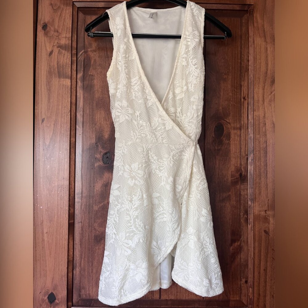 White cream lace wrap dress